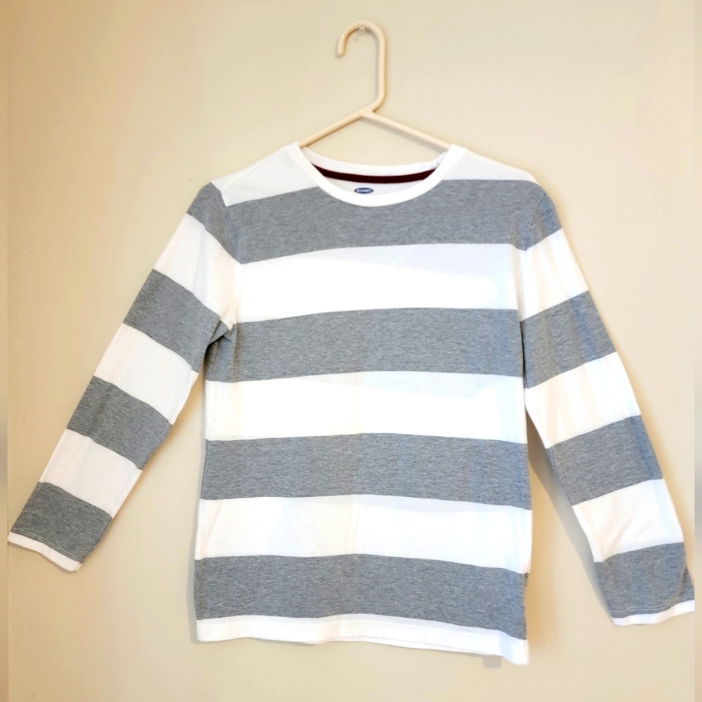 Old Navy Gray and White Striped Long Sleeve Shirt Size Youth XL (14-16)